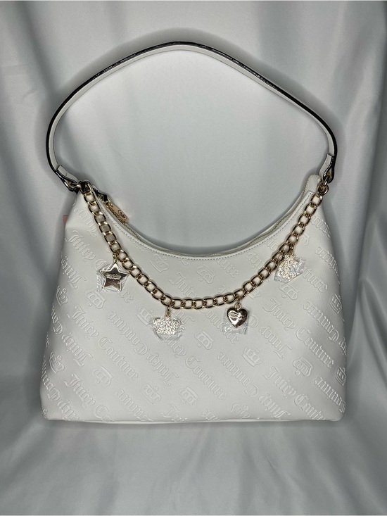 Juicy Couture Handbags - Juicy Couture White Embossed Charm Shoulder Bag with Gold Chain